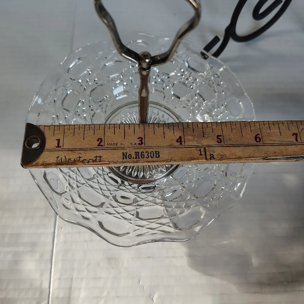 Glass Tidbit Tray Candy Dish W Silver Plated Handle England Jewelry Display Dish